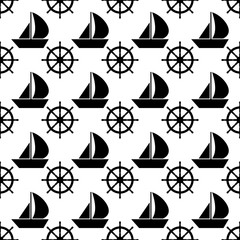 Vector black and white nautical seamless pattern. Cute design