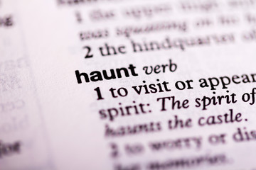 Close up of the dictionary definition of haunt