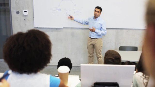 students and teacher at white board on lecture