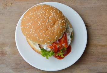 pork hamburger dressing ketchup on dish