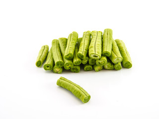 Slice yard long bean on white background