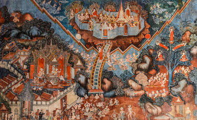 Ancient Buddhist temple mural painting in Thailand © boonsom