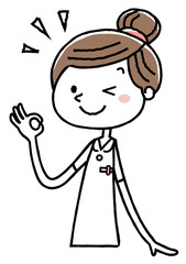 Fototapeta premium 看護師の女性： OKサイン 