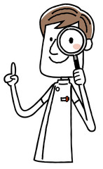 看護師の男性：　虫眼鏡で覗く

