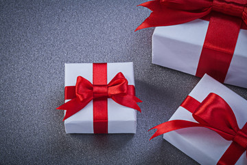 Composition of packed present boxes on grey surface holidays con