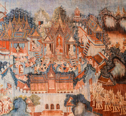 Ancient Buddhist temple mural painting in Thailand © boonsom