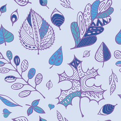 stock vector hand drawing set of leaf.seamless doodle pattern