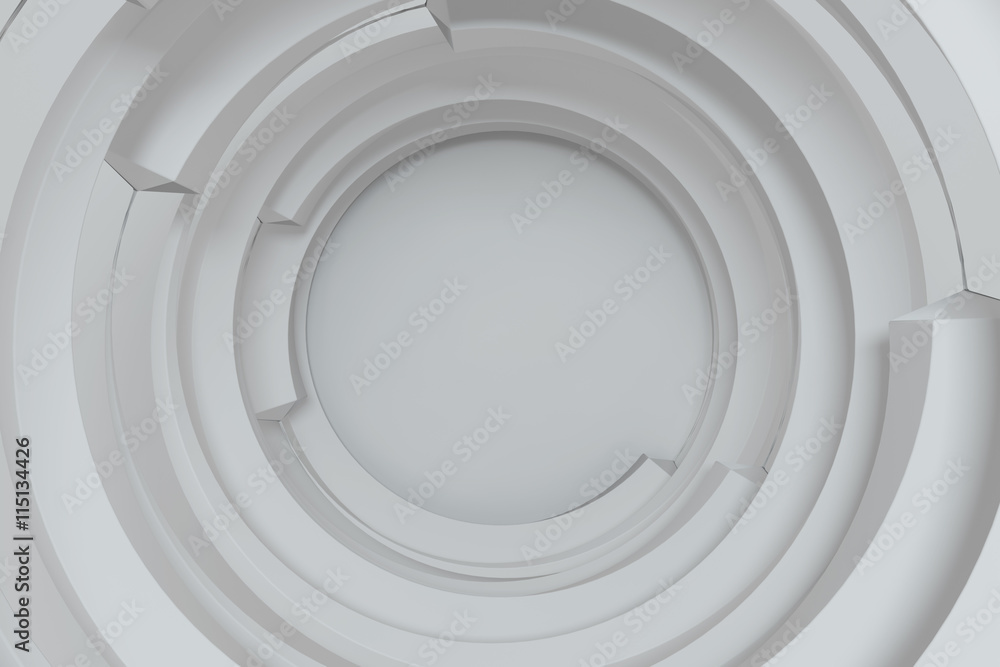 Poster 3d rendering concentric background with random rotated geometry shapes
