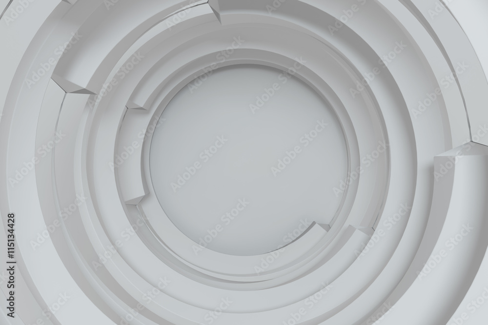 Poster 3d rendering concentric background with random rotated geometry shapes