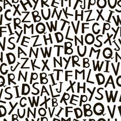 Black doodle alphabet on the white background. Letters seamless