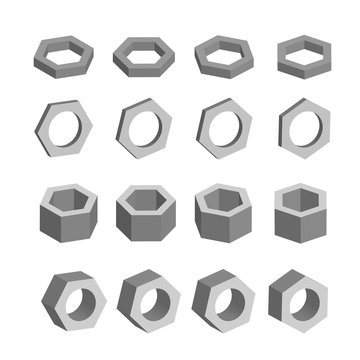 Hexagon. Monochrome Set Of Geometric Prism Shapes, Platonic Solids, Vector Illustration