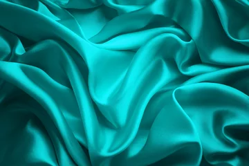 Vlies Fototapete Staub Seidenstoff Hintergrund, Blauer Satin Abstrakter Wellenförmiger Stoff