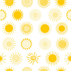 Suns seamless pattern on the white background