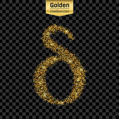 Gold glitter vector icon of alpha isolated on background. Art creative concept illustration for web, glow light confetti, bright sequins, sparkle tinsel, abstract bling, shimmer dust, foil.