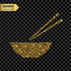 Gold glitter vector icon of chinese noodles isolated on background. Art creative concept illustration for web, glow light confetti, bright sequins, sparkle tinsel, abstract bling, shimmer dust, foil.
