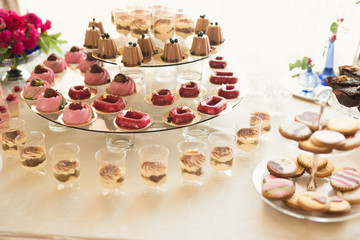 Delicious wedding reception candy bar dessert table