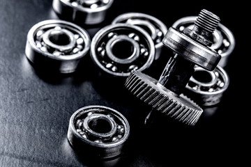 Metal gears on black background