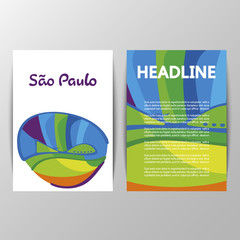 cover design with colored elements and lines.