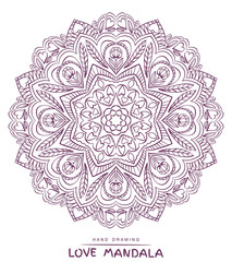 Vector mandala for coloring with valentines decorative elements.
