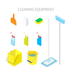 Isometric cleaning equipment isolated on white background. Vector illustration