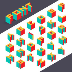 Isometric 3d type font set. Vector illustration