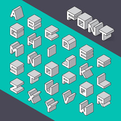 Isometric 3d type font set. Vector illustration