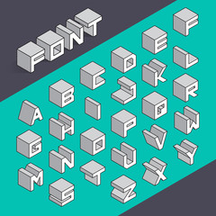 Isometric 3d type font set. Vector illustration