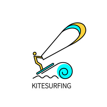 Kitesurfing logo thin line. Vector illustration