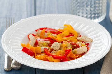 chicken with vegetables on white plate