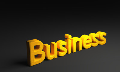 3D business text on black background.