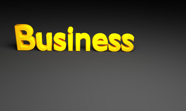3D business text on black background.