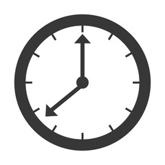 Time and clock isolated flat icon in black and white colors, vector illustration.