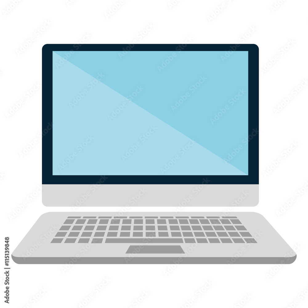 Poster personal computer with keyboard, isolated flat icon vector illustration.