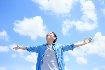 Carefree man feel happy