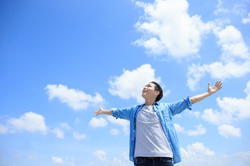 Carefree man feel happy