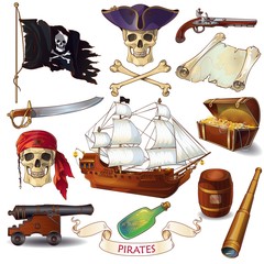 Pirates Cartoon Icons Set