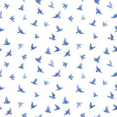 Cute birds. Seamless pattern. Watercolor