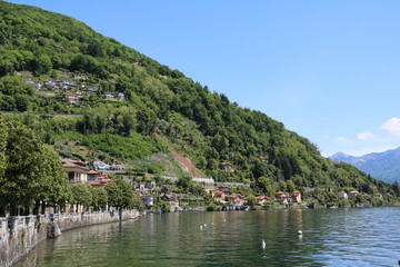Fototapeta na wymiar Waterfront of Cannero Riviera at Lake Maggiore, Piedmont Italy