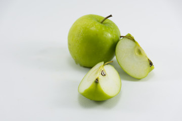 Green apple slice isolated on white background.Fruit for health and diet and hi-vitamin c