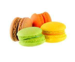 Macaroons, french delicious desserts on white background