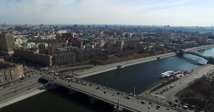 Aerial Moscow City River Bridge