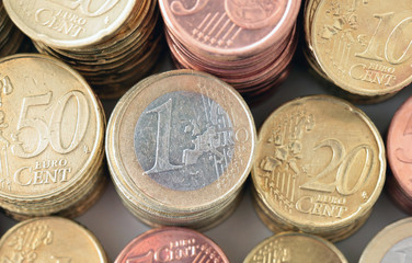 Close up of euro coins