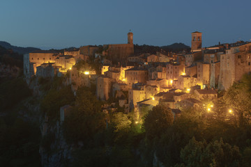 Evening images of the medieval town on the tufa rock in Tuscany,