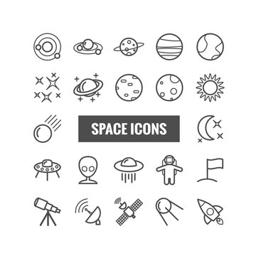 Collection of outline space icons. Linear icons for web, mobile apps © iromanova1983