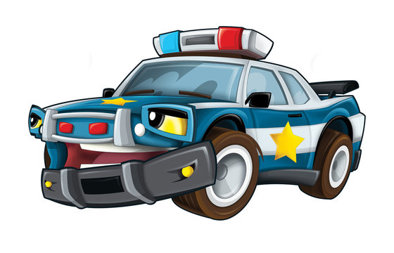 Cartoon police car - isolated - illustration for the children