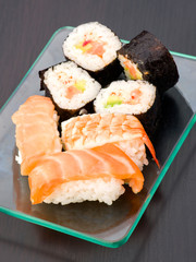 group of Japanese sushi on tray