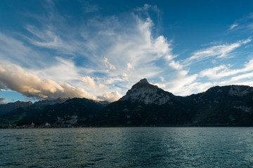 Evening clouds over the mountain peaks.