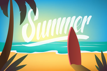 Beautiful Landscape With Summer Lettering