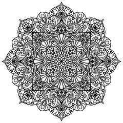 Outline Mandala for coloring book. Decorative round ornament. Anti-stress therapy pattern. Weave design element. Yoga logo, background for meditation poster. Unusual flower shape. Oriental vector.