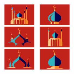 Set of arabic islamic dome of mosque icons. Vector illustration